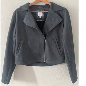 Women's LC Lauren Conrad Faux Soft Suede Blue Gray Moto Jacket Coat Size M